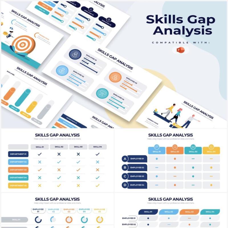 多彩创意企业员工技能差距分析PPT信息图表素材Skills Gap Analysis Powerpoint Infographics