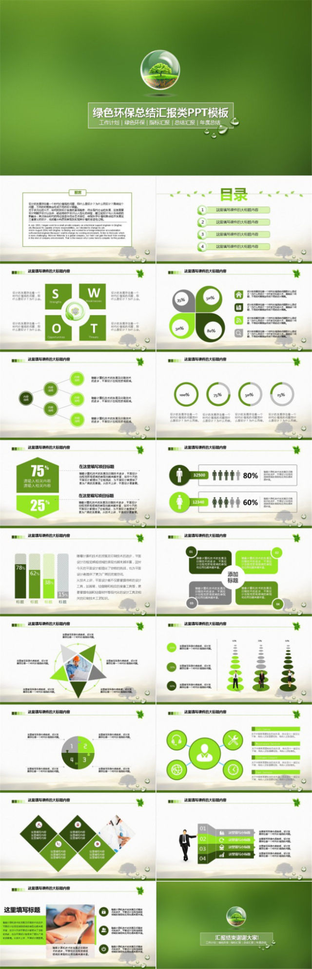 适合环保行业的工作汇报年度总结ppt模板