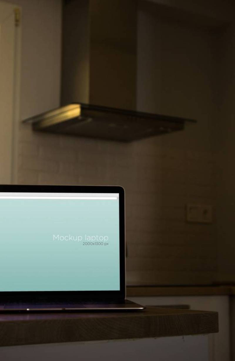 Laptop mockup in kitchen