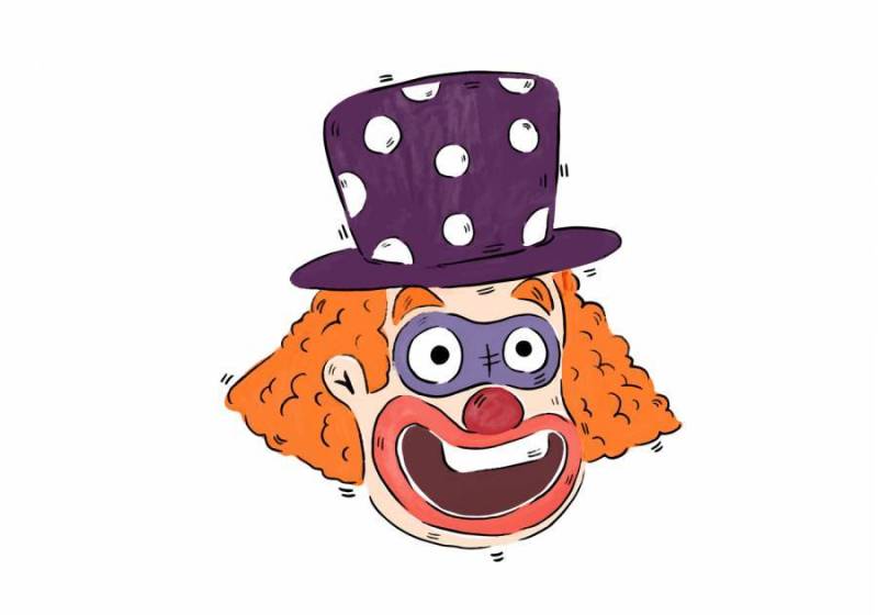 有紫色帽子的滑稽的微笑的小丑
