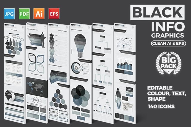 设计包装信息图表图形设计Black Pack Infographics Design