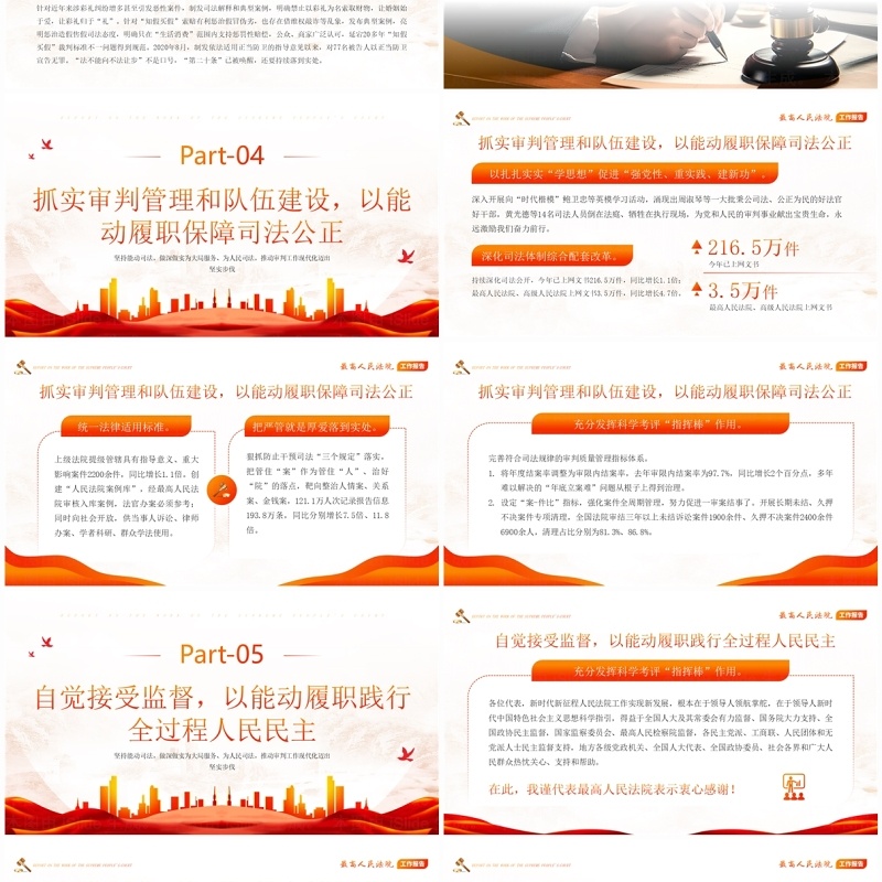 红色简约党政风最高人民法院工作报告PPT模板