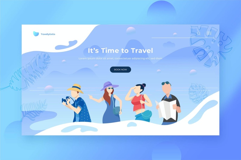 旅游旅行人物插画登录页AI矢量网页界面素材Hero Header Illustration Landing Pages