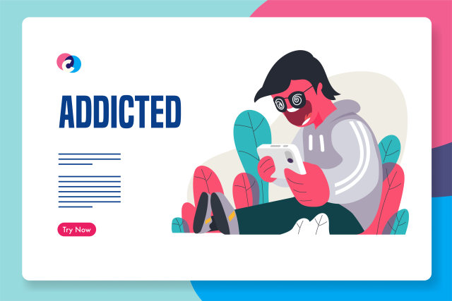 手机打游戏上瘾男孩插画素材Mobile Game addicted 手机打游戏上瘾男孩插画素材Mobile Game addicted