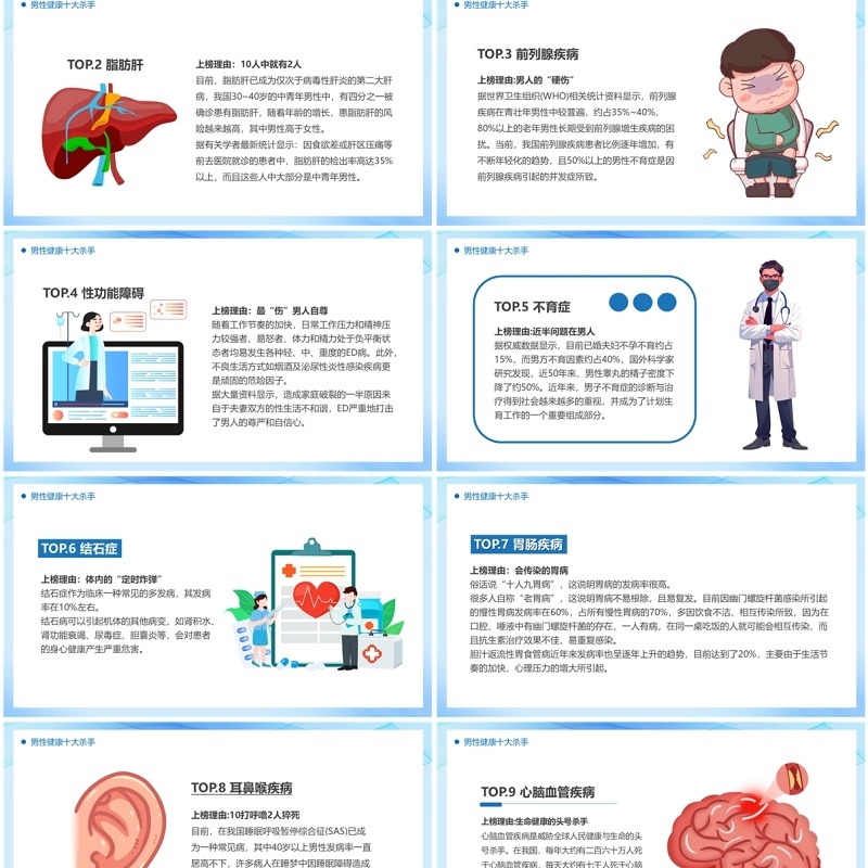 蓝色卡通风世界男性健康日PPT模板