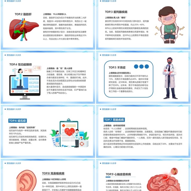 蓝色卡通风世界男性健康日PPT模板