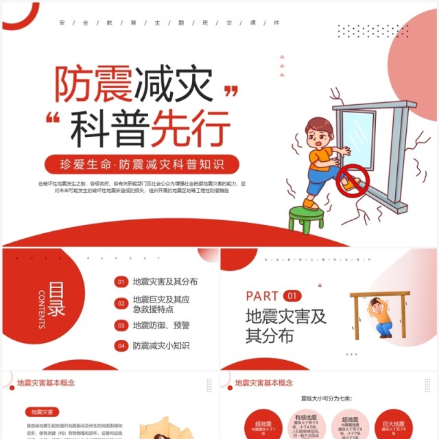 红色简约风防震减灾科普主题班会PPT模板 红色简约风防震减灾科普主题班会PPT模板