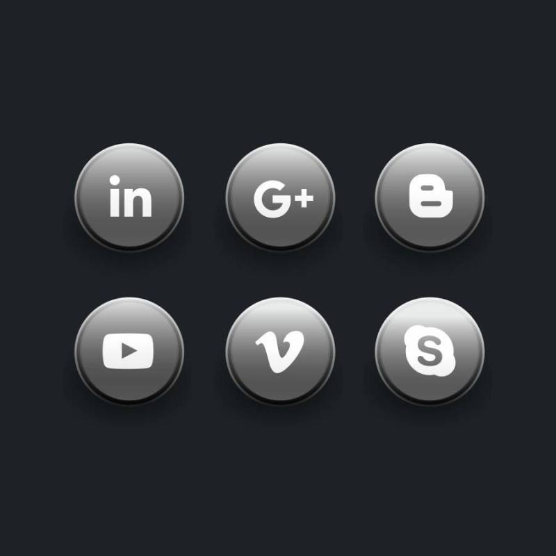 按钮式社交媒体图标包装在灰色阴影中