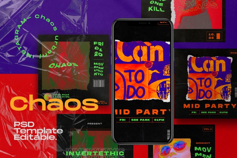 移动端社交媒体工具包模板PSD设计素材CHAOS - Instagram Social Media Kit