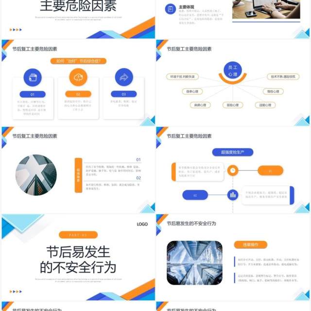 蓝橙色几何商务风复工安全生产培训PPT模板 蓝橙色几何商务风复工安全生产培训PPT模板