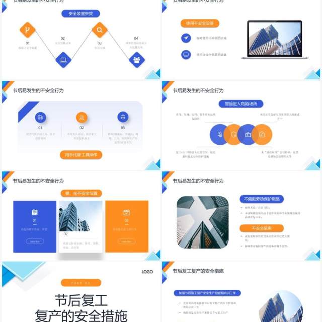 蓝橙色几何商务风复工安全生产培训PPT模板