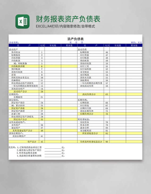 财务报表资产负债表Excel表格模板