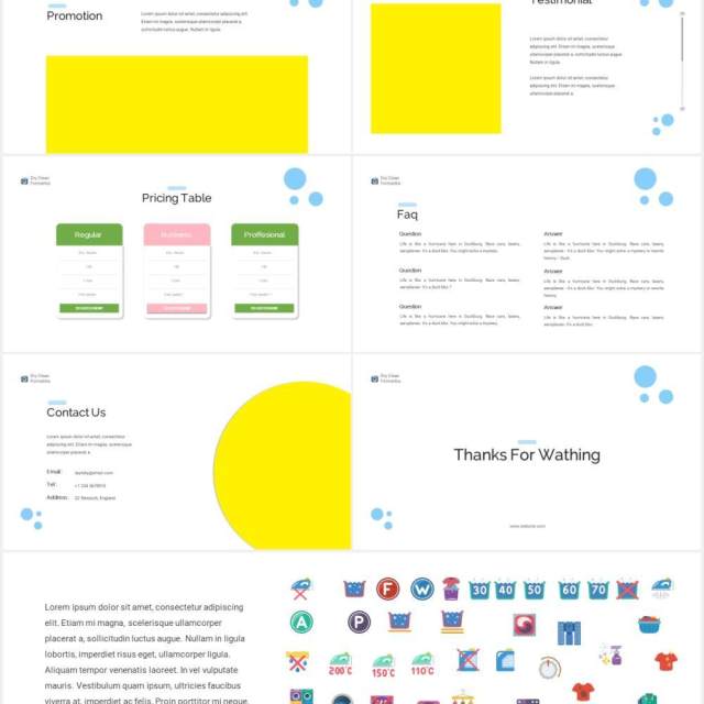 洗衣店宣传介绍PPT图片排版设计模板Laundry Powerpoint Template