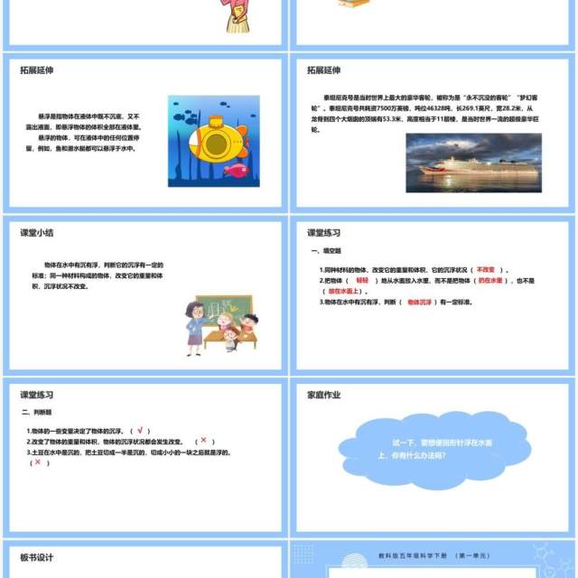 教科版五年级科学下册物体在水中是沉还是浮课件PPT模板