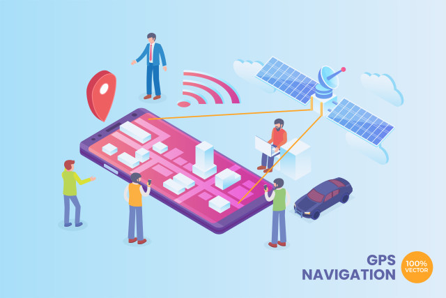 2.5D等距GPS导航技术矢量插画AI素材概念场景Isometric GPS Navigation Technology Vector Concept 2.5D等距GPS导航技术矢量插画AI素材概念场景Isometric GPS Navigation Technology Vector Concept