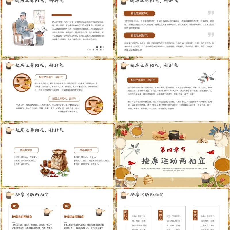 棕色中国风春季中医养生知识PPT模板