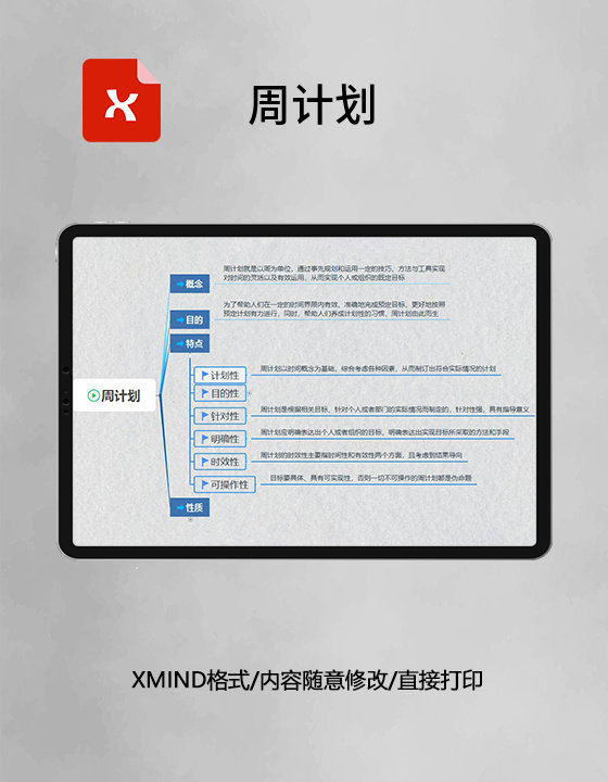 周计划思维导图简洁XMind模板 周计划思维导图简洁XMind模板