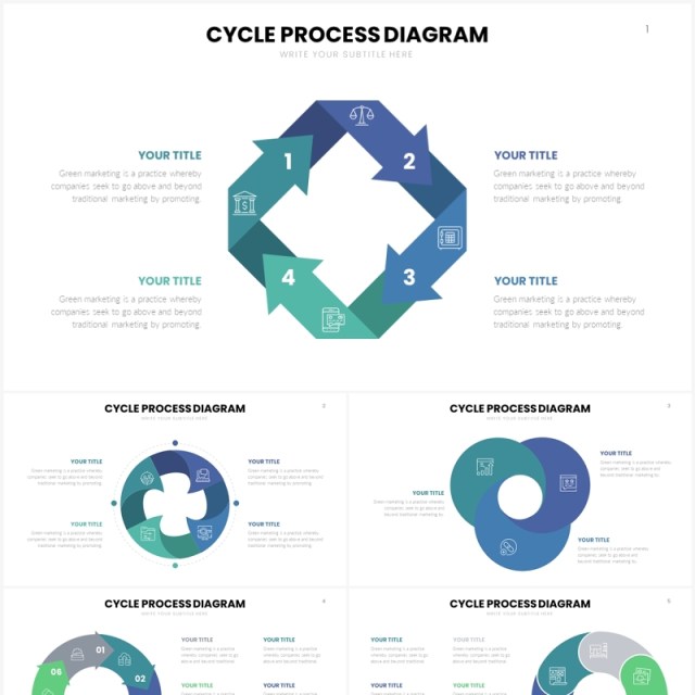 蓝绿简约循环关系信息图PPT素材模板Cycle Slides Template