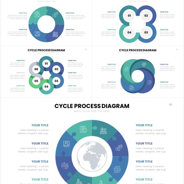 蓝绿简约循环关系信息图PPT素材模板Cycle Slides Template