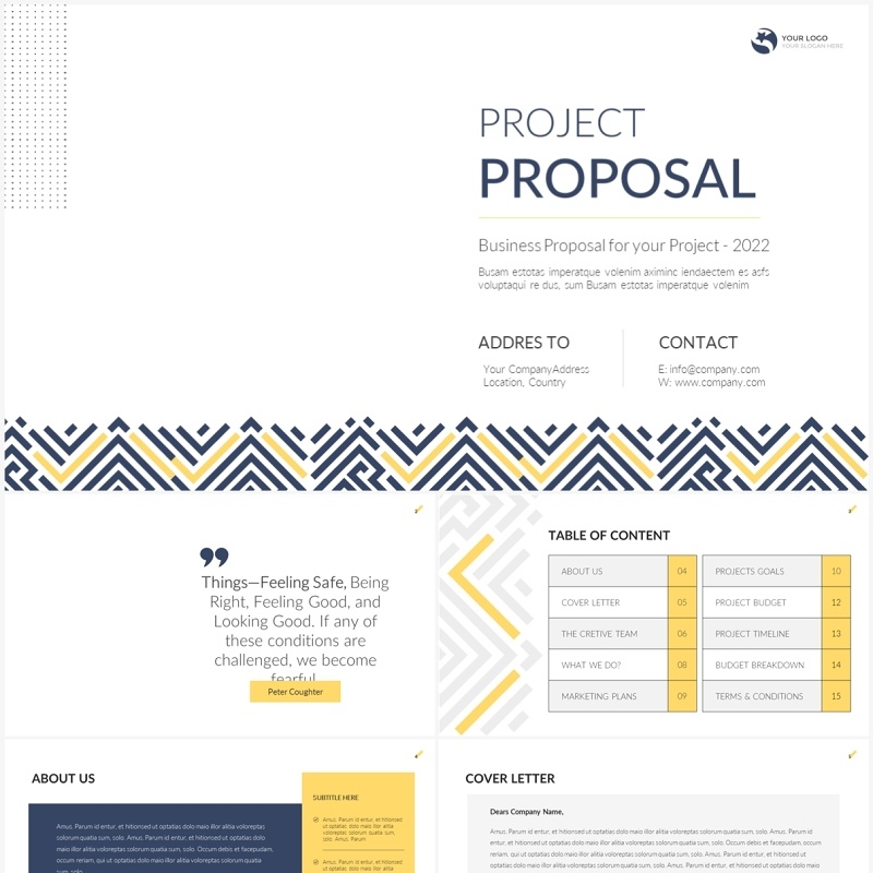 黄色简洁商业计划书PPT模板（无图可插图）Project Proposal