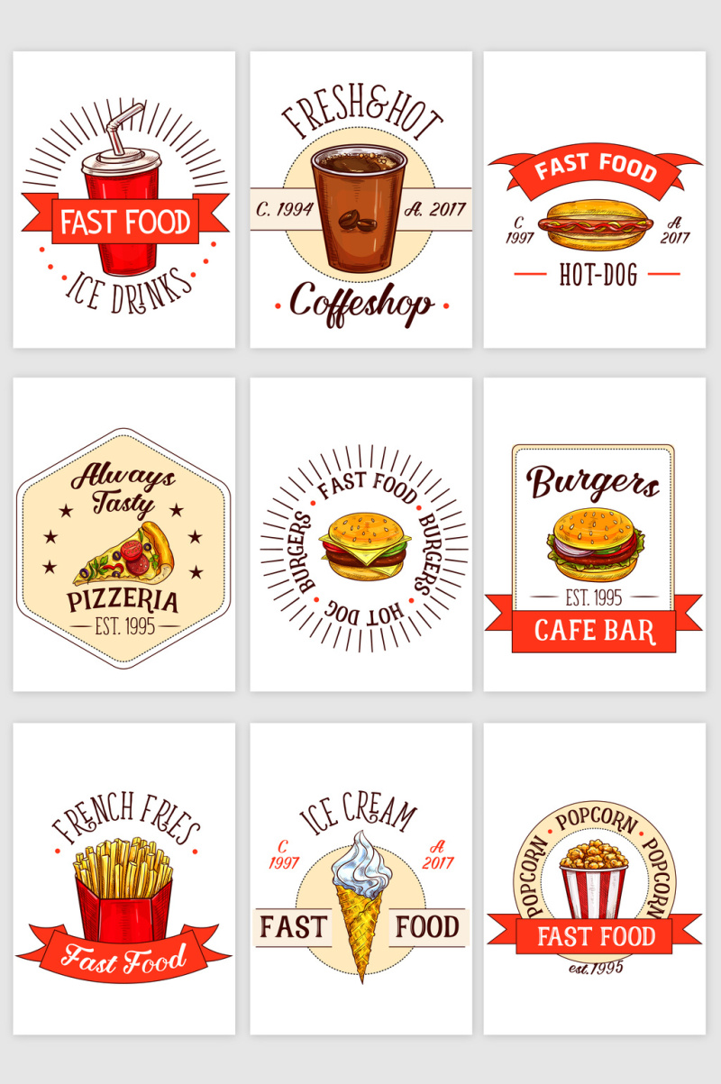 美食简洁风格装饰矢量元素