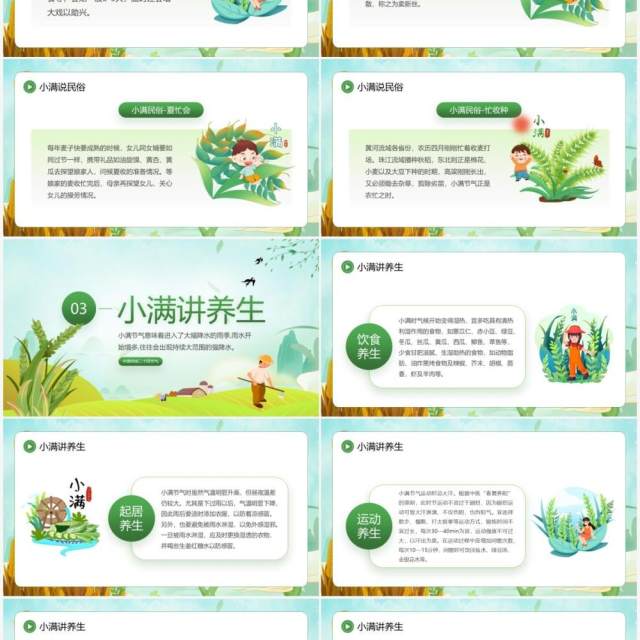 绿色卡通风中国传统二十四节气之小满PPT模板