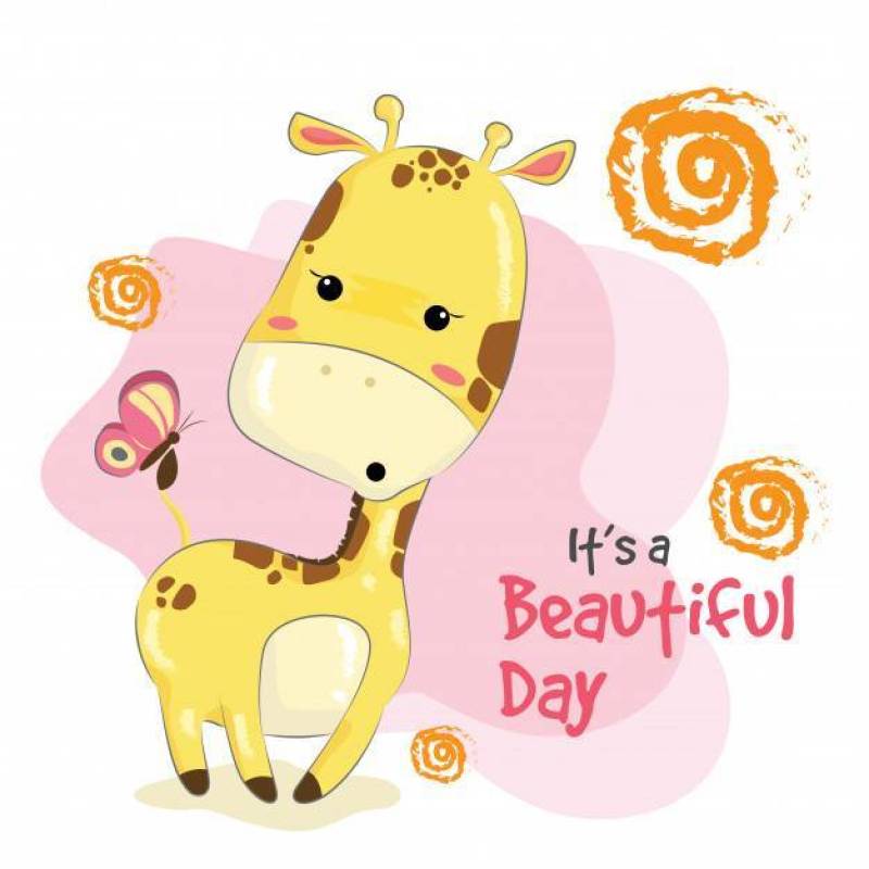 与蝴蝶的小长颈鹿