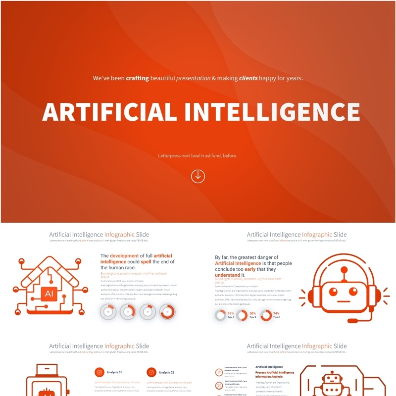 AI人工智能信息图PPT模板Artificial intelligence - Color 09 (Orange)