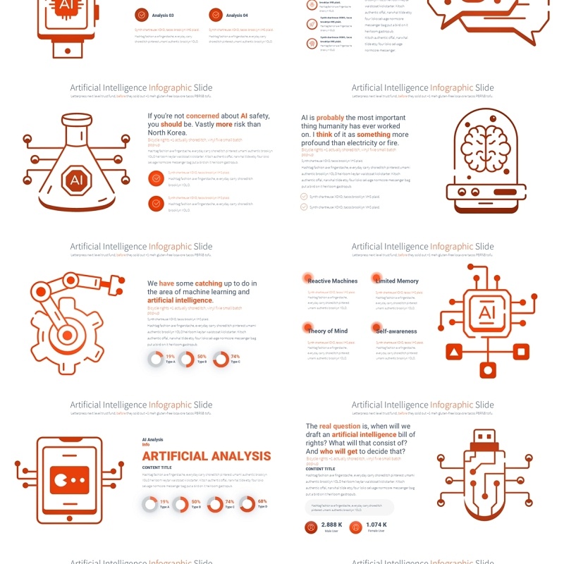 AI人工智能信息图PPT模板Artificial intelligence - Color 09 (Orange)