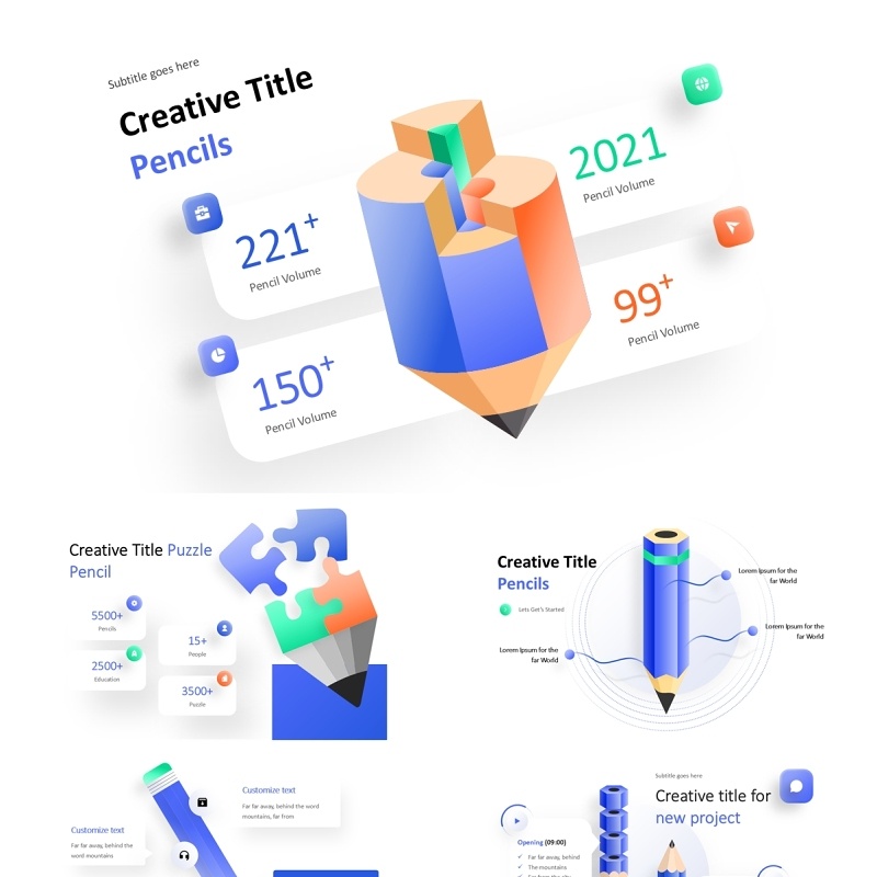 创意铅笔标题目录冰山图PPT模板Pencil & Iceberg-Light