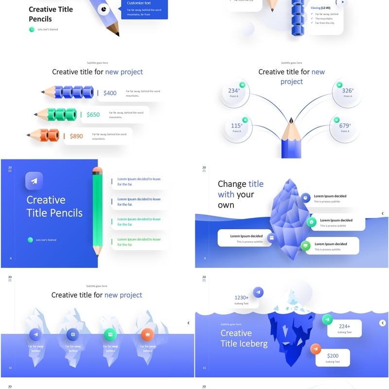 创意铅笔标题目录冰山图PPT模板Pencil & Iceberg-Light