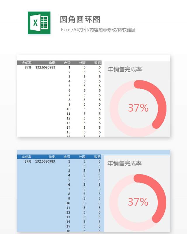 圆角圆环图Excel表格模板