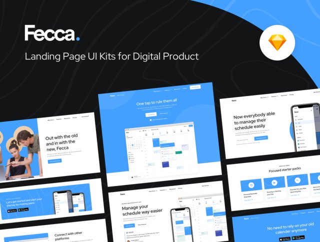 着陆页UI套件数码产品,Fecca - 着陆页UI工具包(素描) 着陆页UI套件数码产品,Fecca - 着陆页UI工具包(素描)