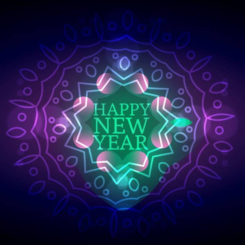 霓虹灯装饰风格新年快乐卡