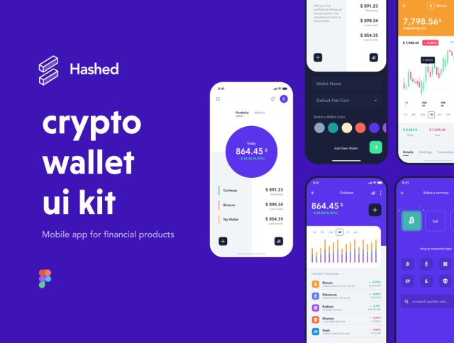 制作精美的Cryptocurrency移动UI套件，散列钱包UI工具包