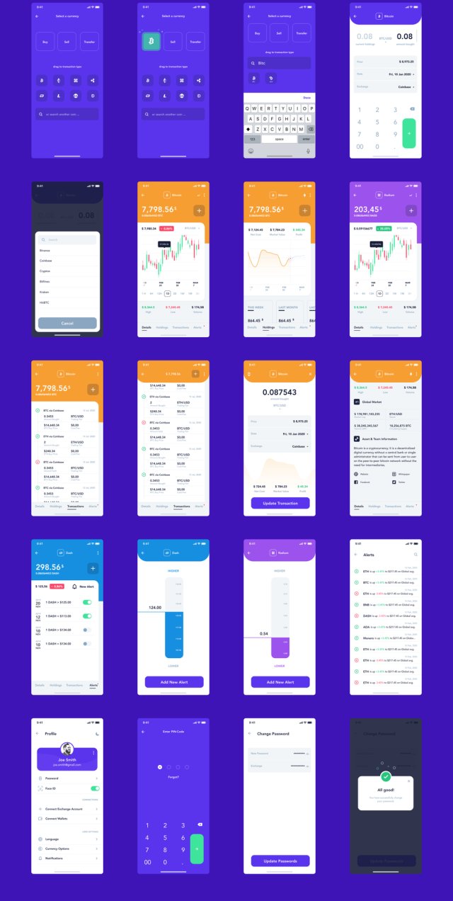 制作精美的Cryptocurrency移动UI套件，散列钱包UI工具包