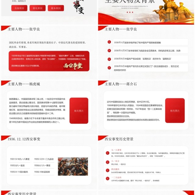 红色简约风西安事变历史介绍PPT模板 红色简约风西安事变历史介绍PPT模板