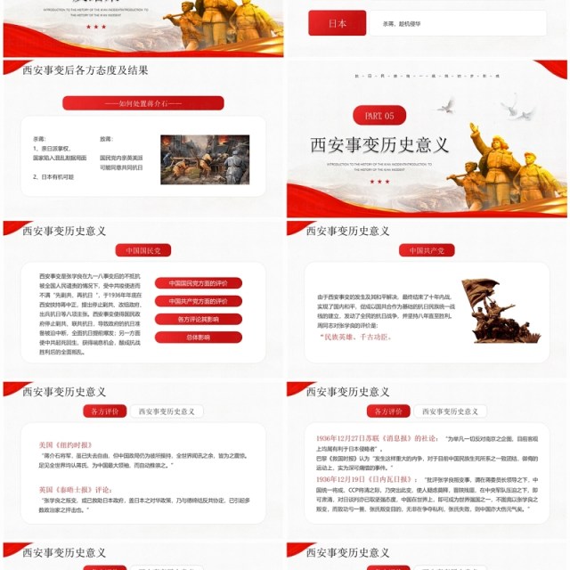 红色简约风西安事变历史介绍PPT模板 红色简约风西安事变历史介绍PPT模板