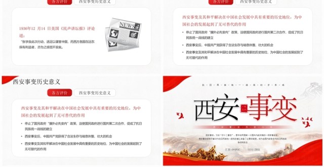 红色简约风西安事变历史介绍PPT模板 红色简约风西安事变历史介绍PPT模板
