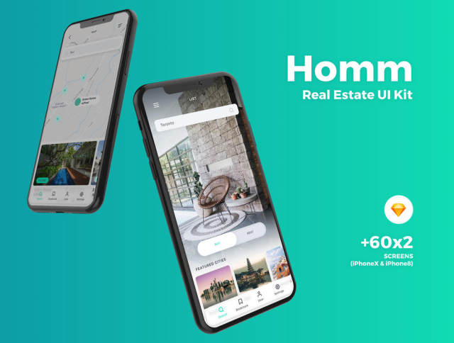 Homm Real Estate UI Kit设计的高品质房地产移动应用UI套件含sketch源文件 Homm Real Estate UI Kit设计的高品质房地产移动应用UI套件含sketch源文件