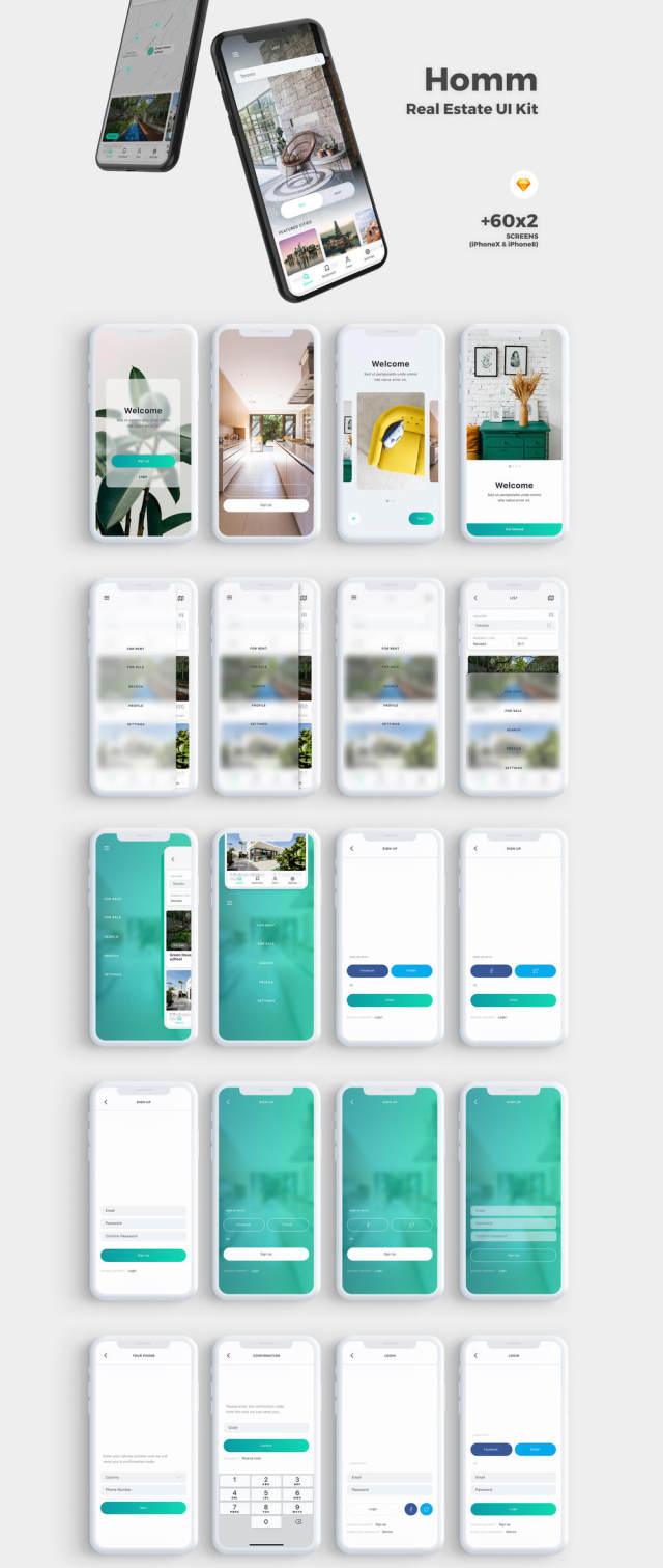 Homm Real Estate UI Kit设计的高品质房地产移动应用UI套件含sketch源文件 Homm Real Estate UI Kit设计的高品质房地产移动应用UI套件含sketch源文件