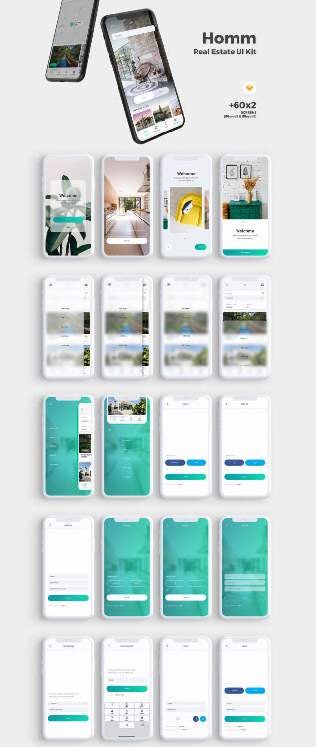Homm Real Estate UI Kit设计的高品质房地产移动应用UI套件含sketch源文件