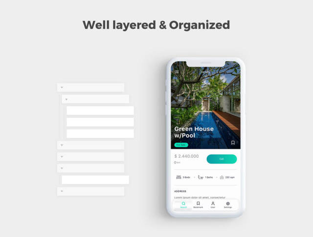 Homm Real Estate UI Kit设计的高品质房地产移动应用UI套件含sketch源文件 Homm Real Estate UI Kit设计的高品质房地产移动应用UI套件含sketch源文件