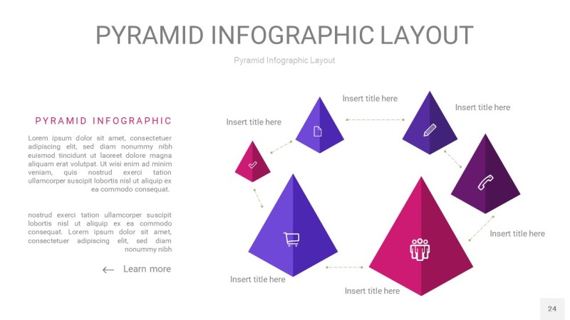 渐变紫色3D金字塔PPT信息图表24
