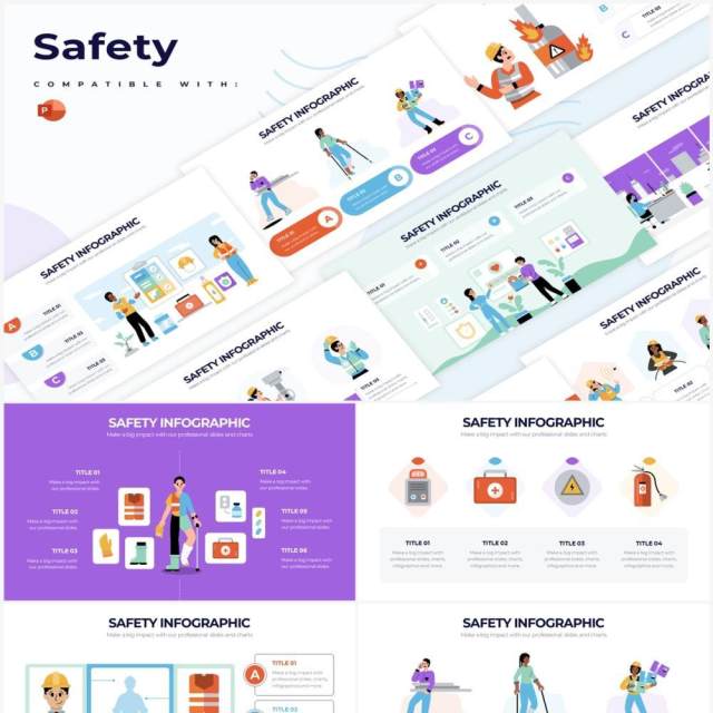 国外创意卡通插画项目安全管理PPT信息图形素材Safety Powerpoint Infographics