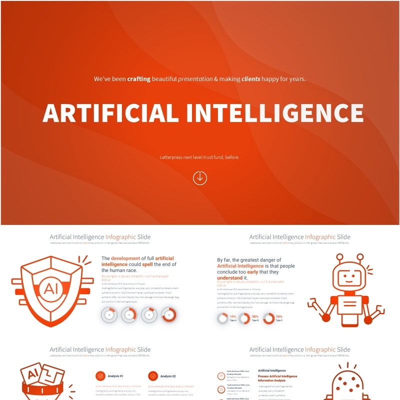 人工智能PPT模板素材信息图Artificial intelligence - Color 09 (Orange)