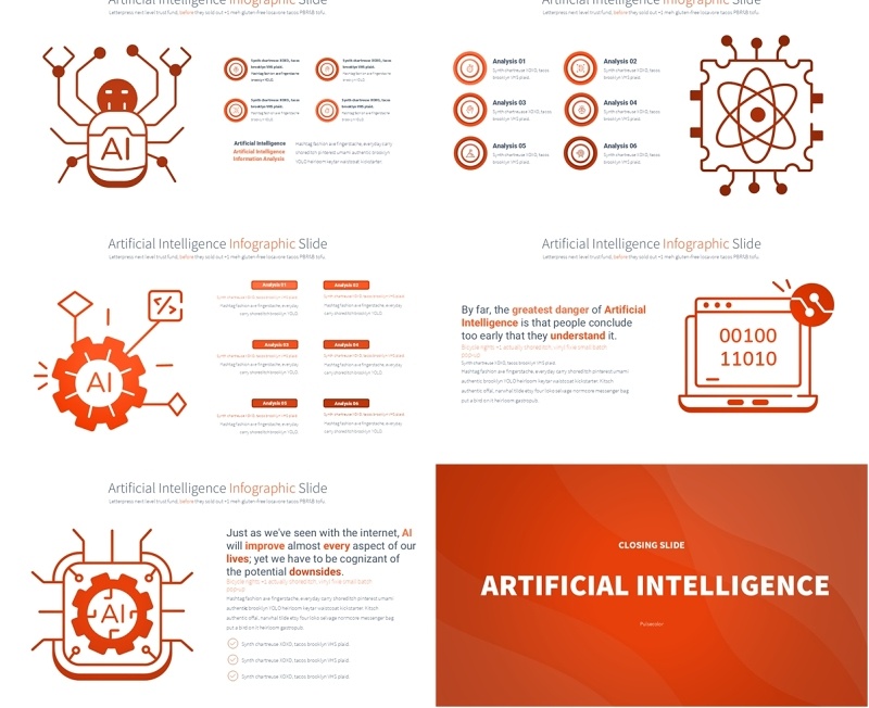 人工智能PPT模板素材信息图Artificial intelligence - Color 09 (Orange)