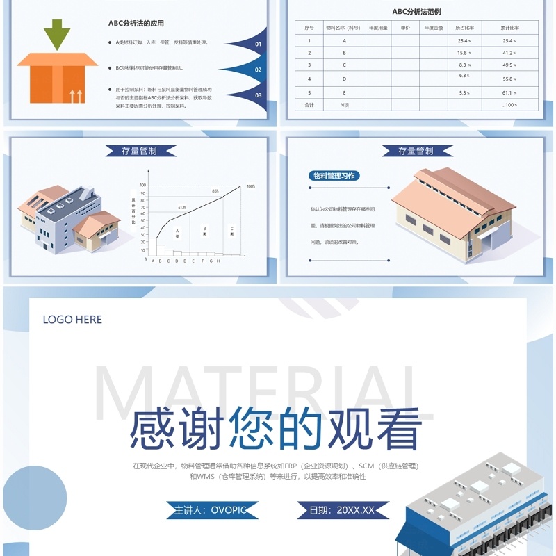蓝色简约风公司物料管理系统PPT模板