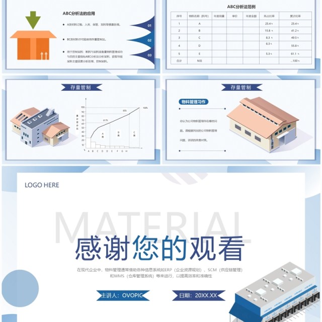 蓝色简约风公司物料管理系统PPT模板