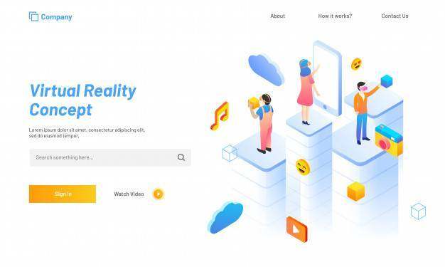 基于虚拟现实概念的登陆页面矢量素材下载